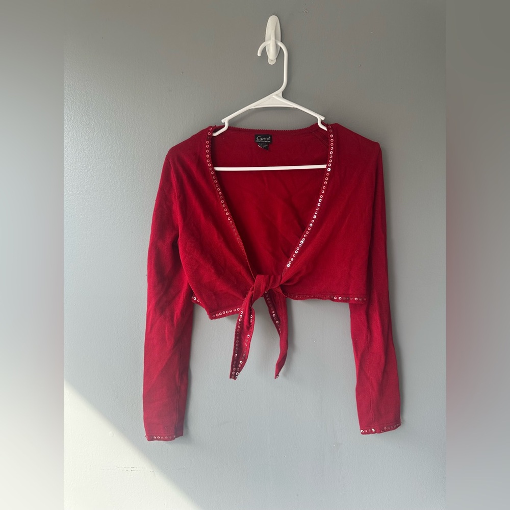 Cejon Red Long Sleeve cardigan Tie-Front Top